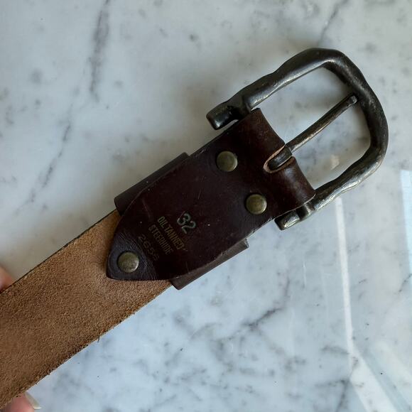 Vtg Wexford Hall x Buxton Brown Leather Belt Twisted Buckle Oil Tanned Steerhide main image 7